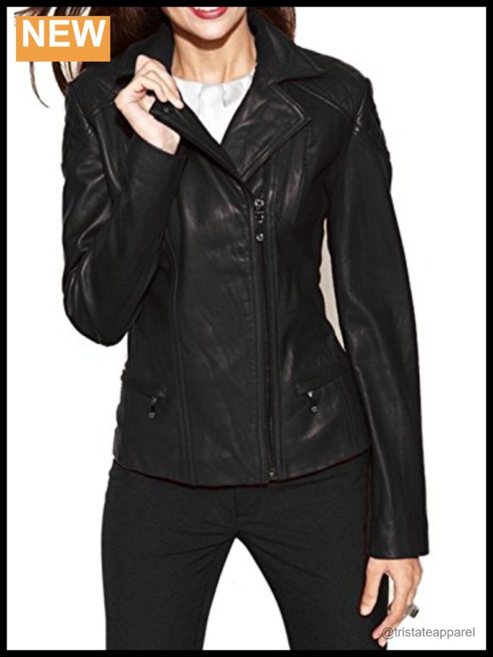 Genuine Lambskin Leather Biker Jacket, Women's Moto Motorcycle Coat